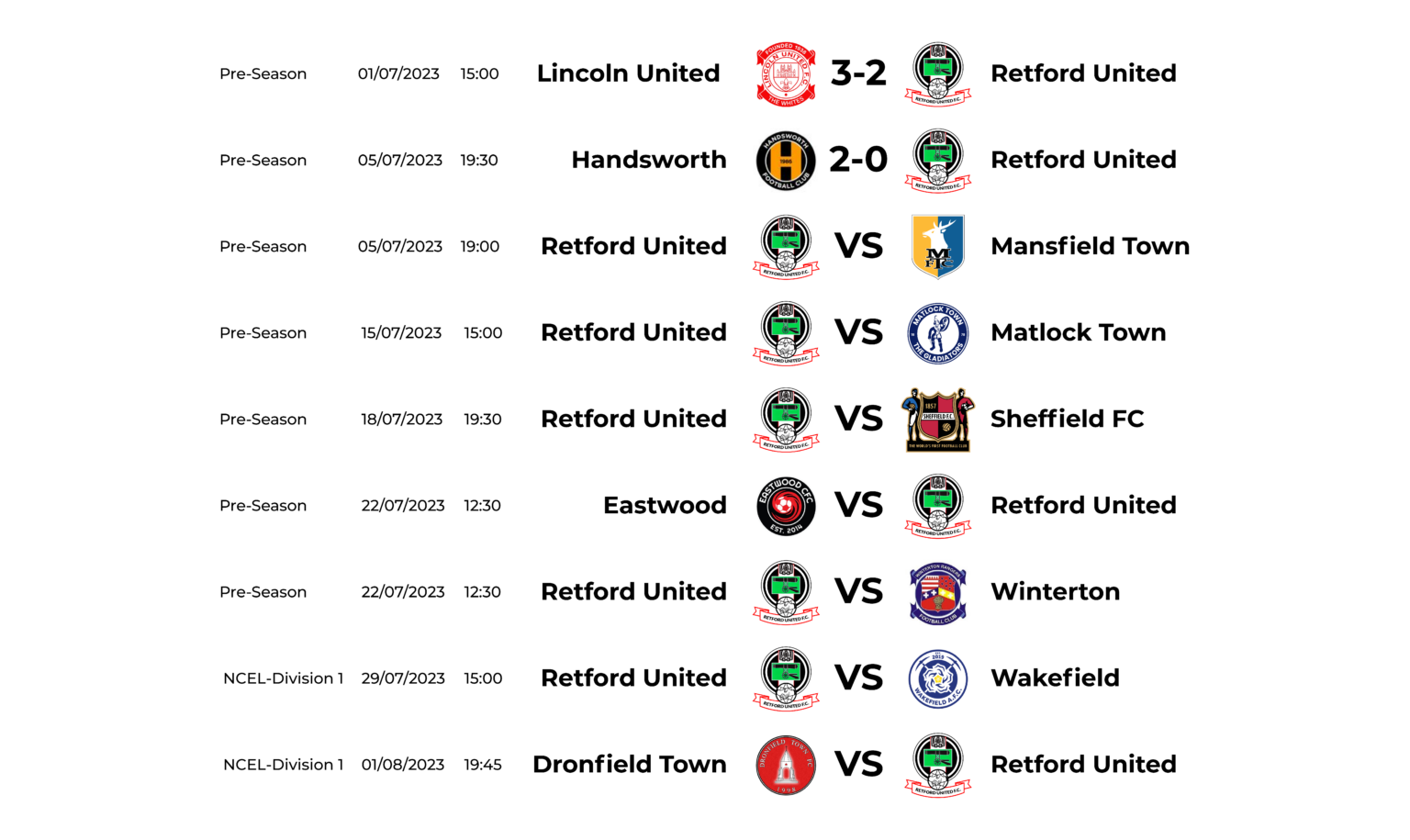 Fixtures Results - Retford United Football Club